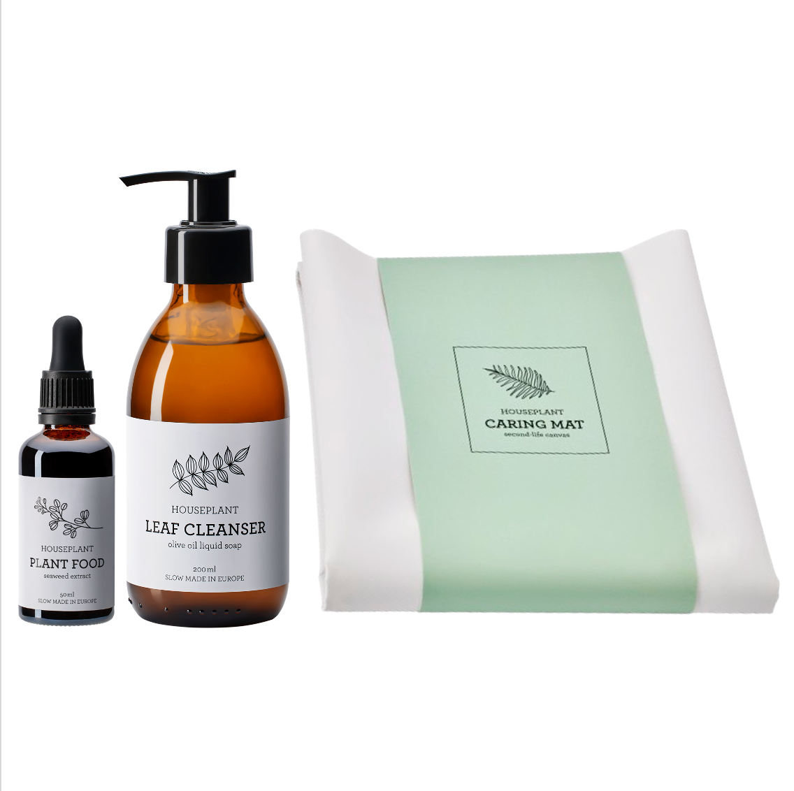 Startpaket för friska växter. Växtnäring PLANT FOOD, rengöring LEAF CLEANSER, Skötsel-underlägg 60x70cm